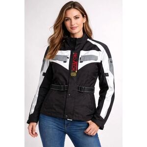 Pro-Tech 8 Motorcycle Jacket Womens Large Black White Riding Belted